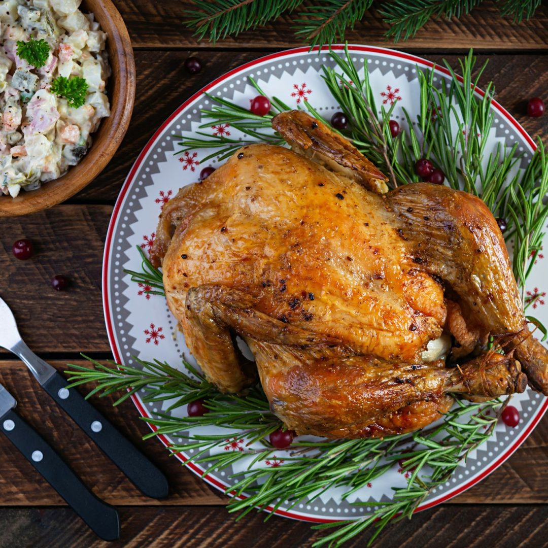 Baked whole chicken or turkey for Christmas